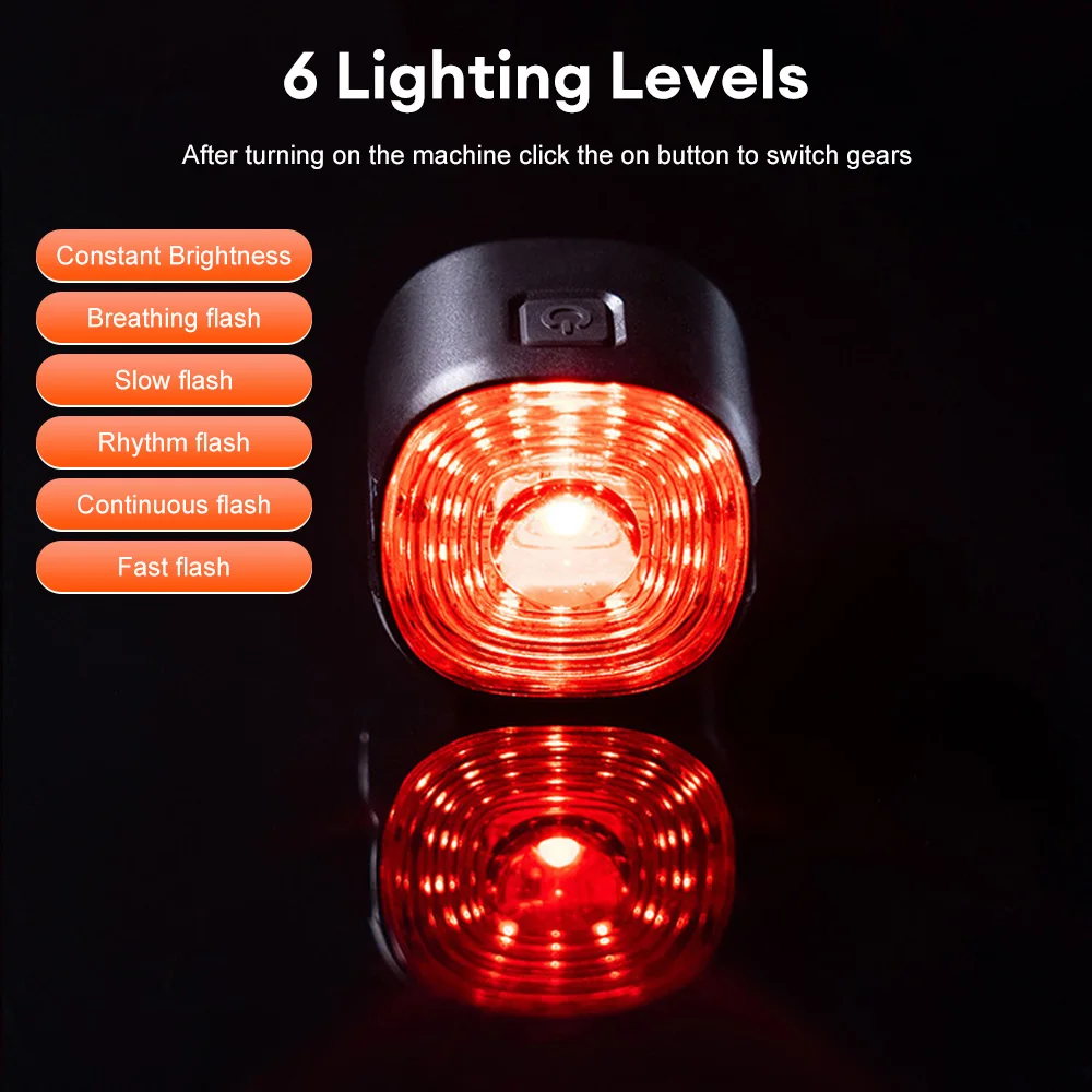 

Bicycle Intelligent Brake Tail Light IP66 Waterproof 6 Light Modes High Brightness Bike Rear Lamp for Seat Post/Saddle/ Bag