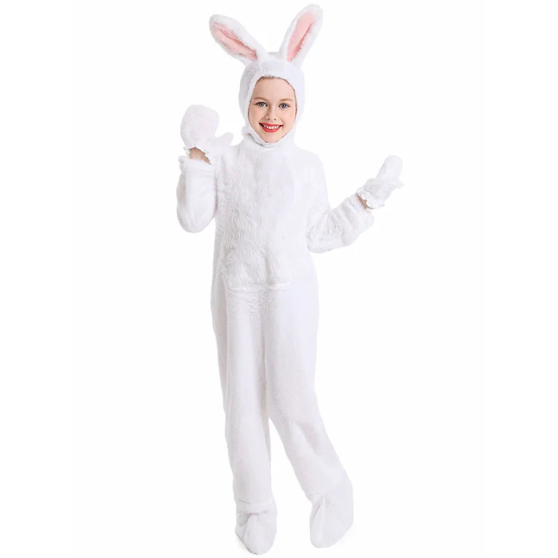 Rabbit Cosplay Costume Girls Boys Furry Cute Small White Rabbit Bunny Costume Halloween Carnival Outfit Jumpsuit Pajamas