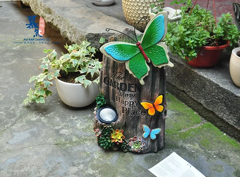 

Resin Craft Solar Energy Rockery Butterfly Fleshy Courtyard Decoration Living Room Desktop Ornament
