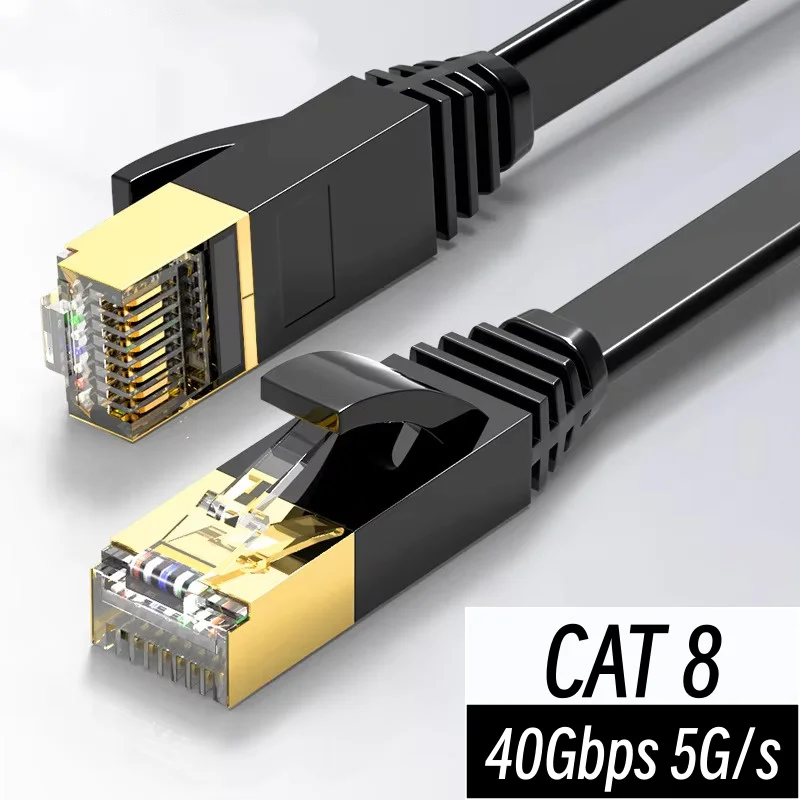 Ultra-High-Speed Cat8 Flat Ethernet Cable with Gold Plated Connectors
