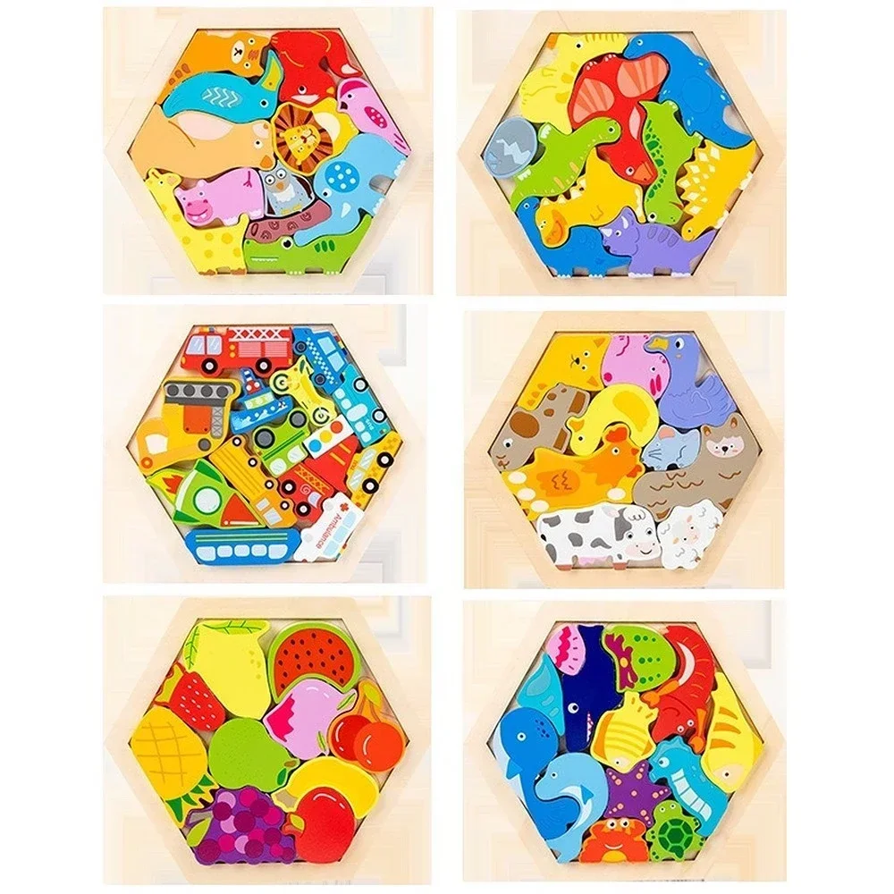 Baby Montessori Toy Wooden Puzzle Tangram Jigsaw Puzzle Game 3D Puzzle Preschool Early Learning Educational Toys for Children 6