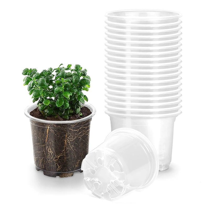 

20 Piece Nursery Pots 5.7 Inch Transparent PP For Plants: Seedling Pots With Drainage Holes