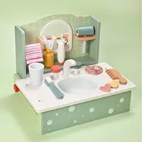 Wooden Makeup Toy Set, 16pcs Pretend Play Makeup Vanity for Little Girls Portable Toddler Dress Up & Wash Table, Pretend Makeup 2