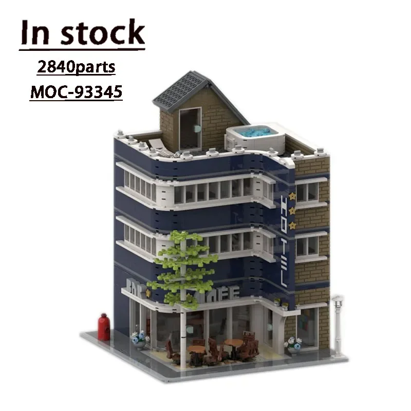 Moc-93345 Street View Modern Corner Hotel Assembly Tile Building Blocks Model2840Parts Buildingblocks Totygift Di Compleanno Per Bambini