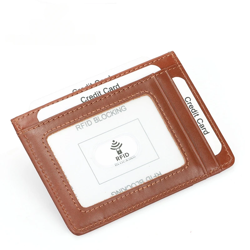 New style men's card RFID bank card holder leather wax leather casual fashion light and compact leather card holder.