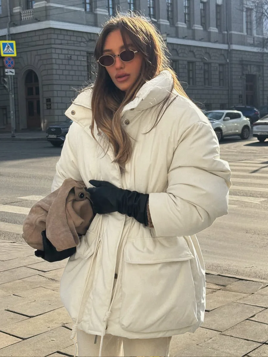 Bornladies Women's Trendy Warm Slim Fit Cotton Coat Drawstring Waist New Winter Fashion Cotton Outer Jacket