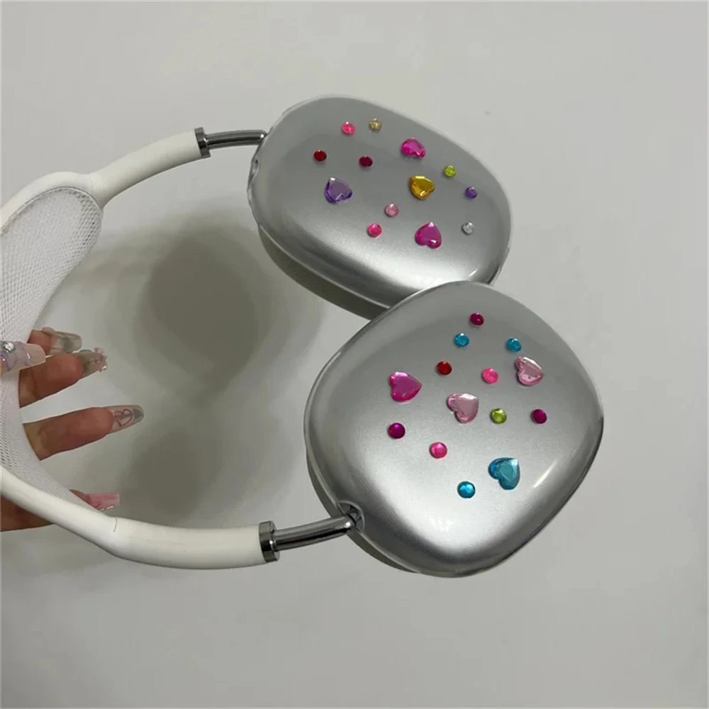 Colorful Love Heart Diamond Protective Clear Soft Silicone Headphone Cover