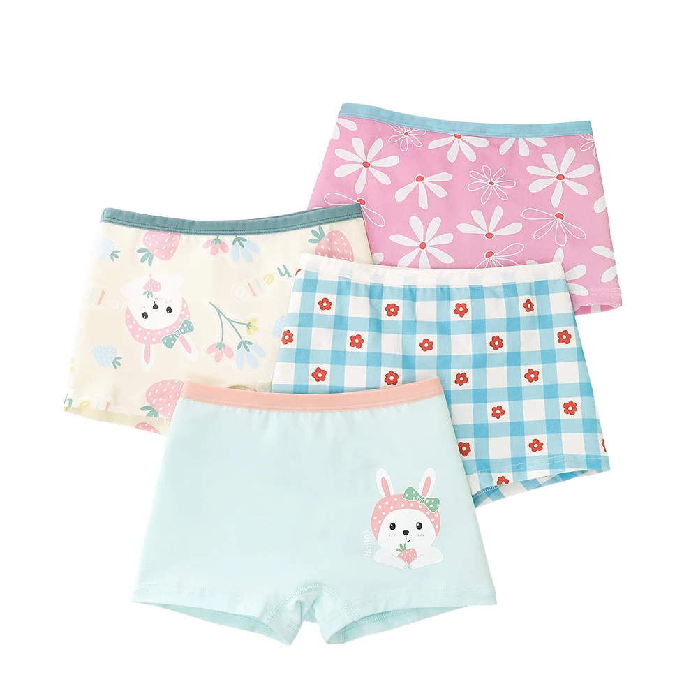 Cotton Girls Underwear 4pcs Boxers Cartoon Elastic Girls