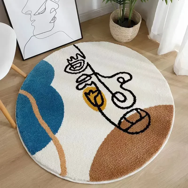 Artistic Round Carpet Stripes Creative Rugs Bedroom Soft Comfortable Play Rug Living Room Coffee Table Lines Decorative Carpets 5