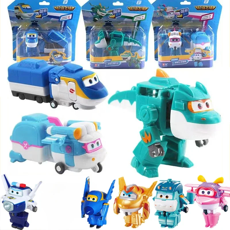 Miniature Figurines 2" Mini Super Wings Figurines Transforming Airplane Robot Action Figures Car Transformation Models Decor