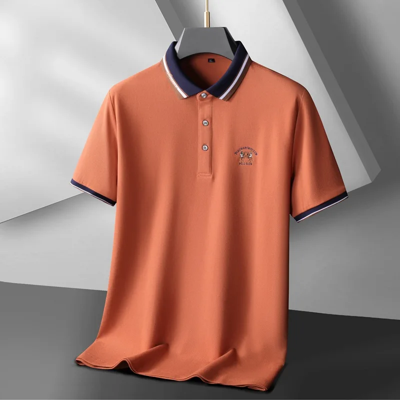 

Men's 100% cotton polo shirt, luxury embroidered short sleeve shirt, solid color, business casual, 8XL plus, summer