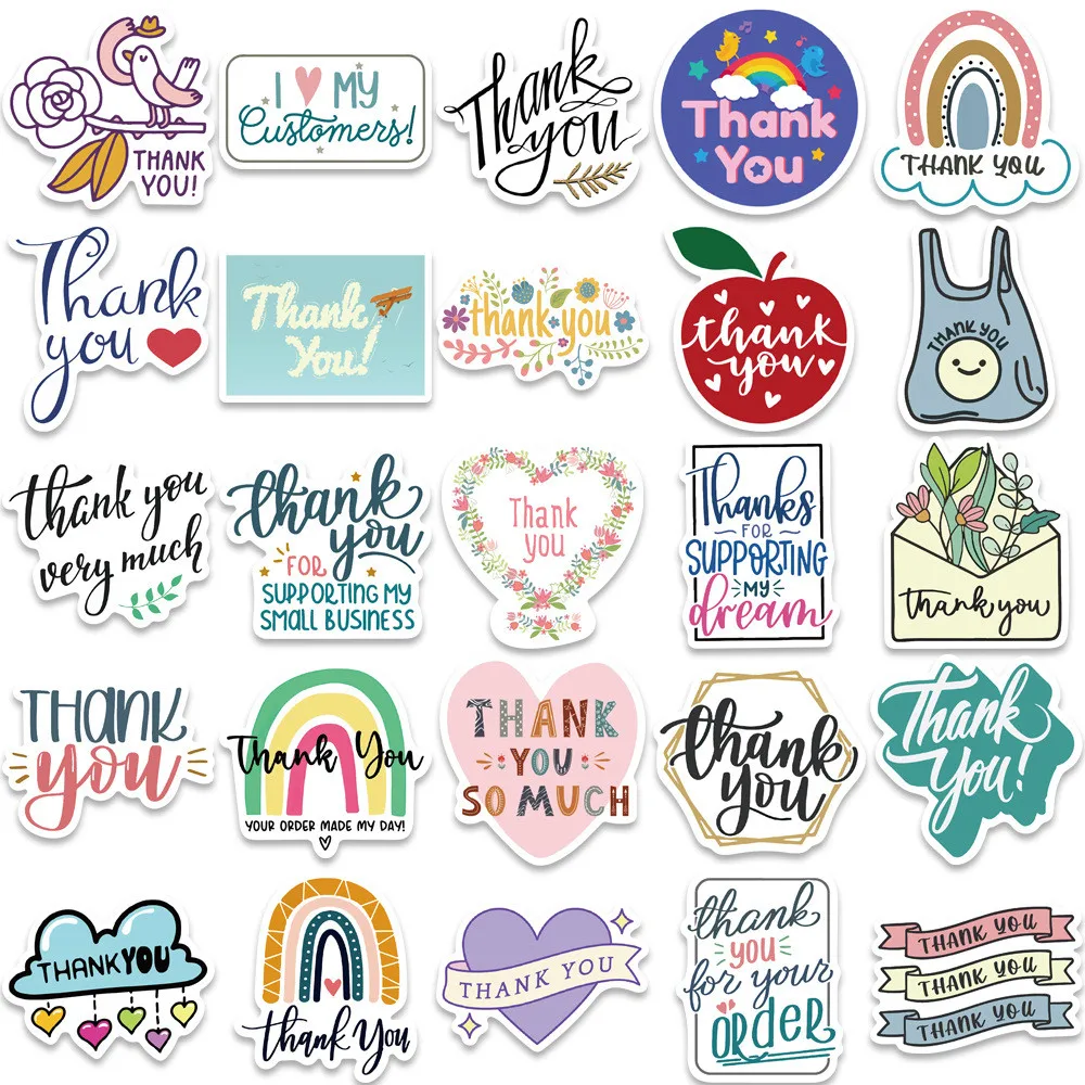 50pcs Inspirational "Thank You" Stickers for Luggage Laptops Decorating Waterproof Stickers