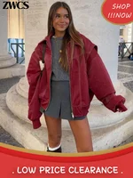 Wine Red Zipper Leather Jacket Women Casual Long Sleeve Lapel Cropped Coat 2024 Autumn New Lady Vintage Fashion Tops Outerwear 1