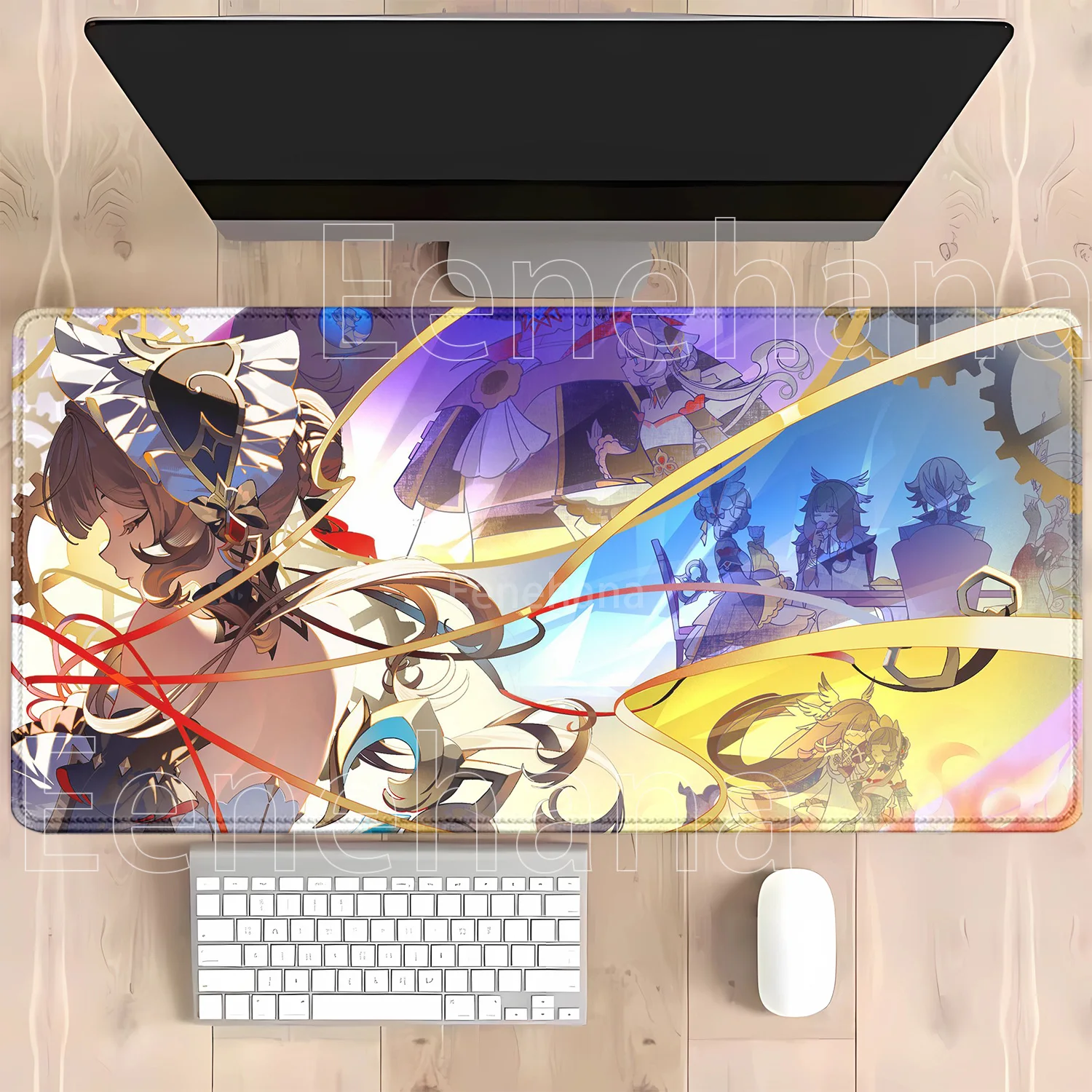 Genshin Impact Anime Kawaii Girl Gaming Mouse Pad - HD Print Desk Mat, Rubber Office Carpet with Overlock Edges