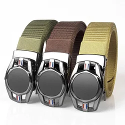 Men's Luxury Fashion Brand Belt Nylon Business Toothless Automatic Buckle Jeans High Quality Casual All-match Belt 125cm