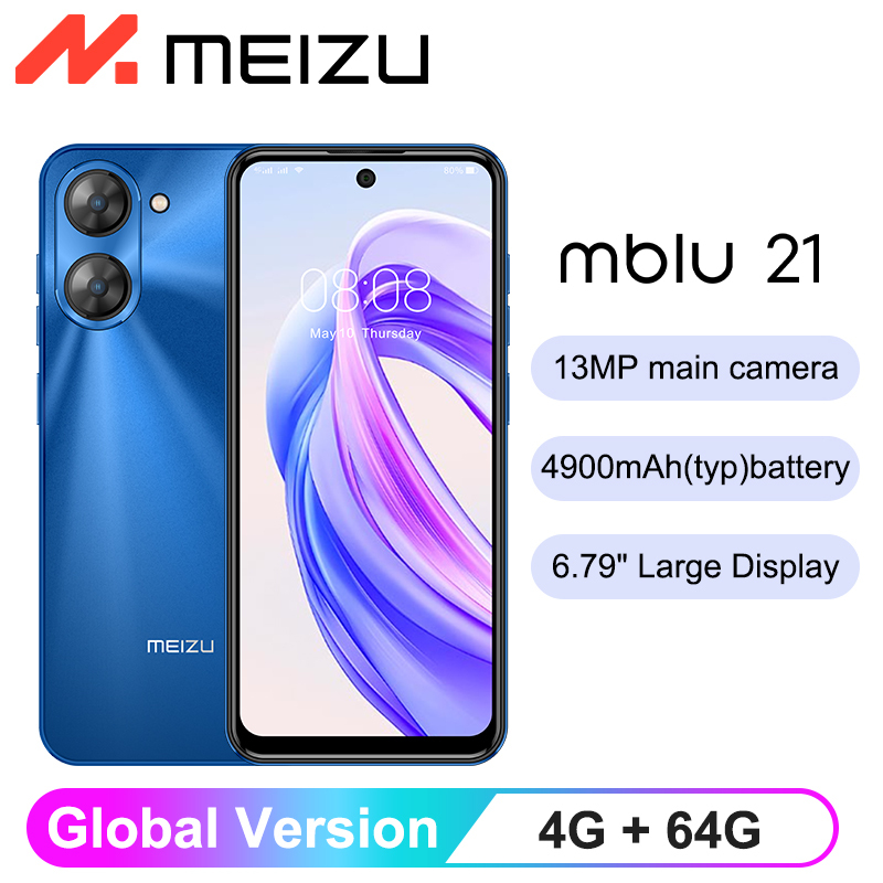 Global Version Meizu Mblu 21 Smartphone 13MP Rear Camera 4900mAh Battery 6.79inches 90Hz Display UNISOC T606 CPU