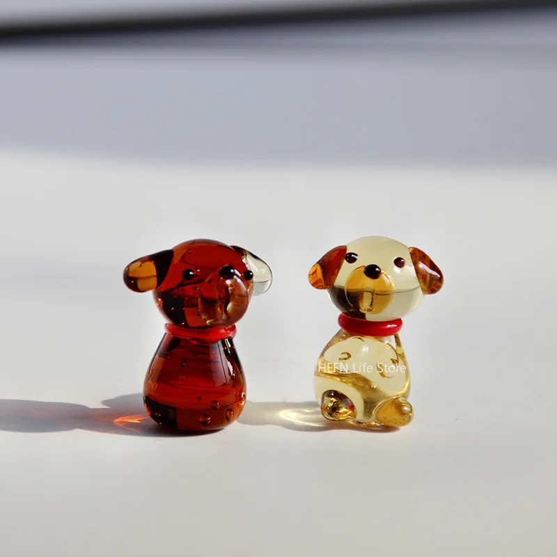 Mini Doggy Model Cute Cartoon Dog Glass Craft Ornaments Accessories Animal Statue Teddy Corgi Animal Statue Desktop Decoration