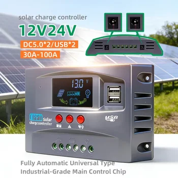 Regolatore di Carica Solare MPPT 12V/24V Auto 30A/40A/50A/60A-100A Compatibile con Batterie al Piombo-Acido, Litio e LiFePO4