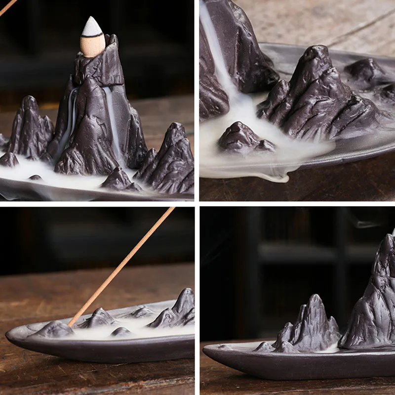 Purple Clay Sandalwood Incense Burner Insert Backflow Incense Holder Creative Alpine Flowing Water Aromatherapy Base Home Decor