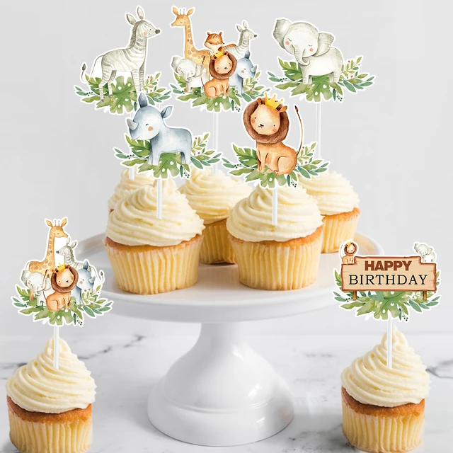 Decorazione Torta Compleanno Animali Foresta - Set 5 Statuine In Resina Con Striscione - Foto 4