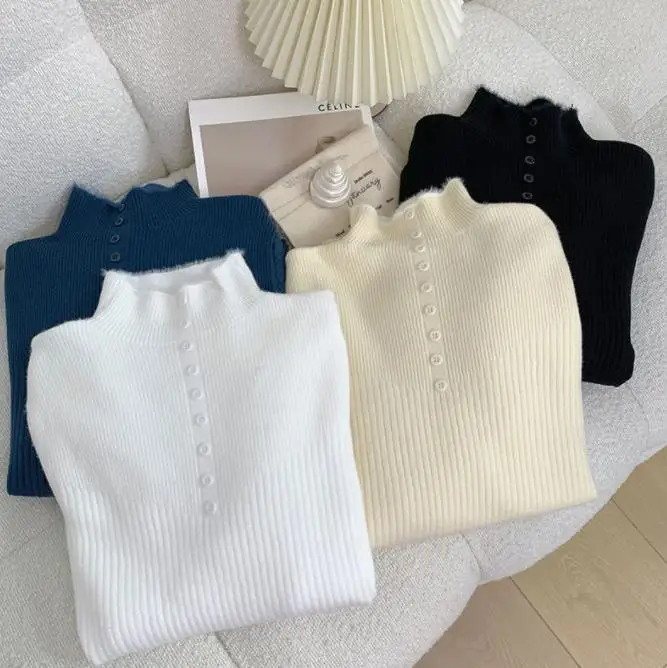 

Half high neck sweater women's long sleeved knitting