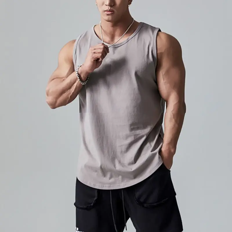 남성용 스포츠 탱크 탑, 얇은 솔리드 루즈 민소매 농구 러닝 훈련복, 피트니스 의류, 패션 브랜드, 여름