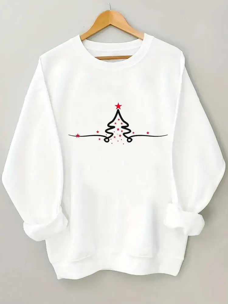 

Women Female O-neck Merry Christmas Ladies Fleece Winter Tree Cute 90s Pullovers Clothing New Year Casual Graphic Sweatshirts