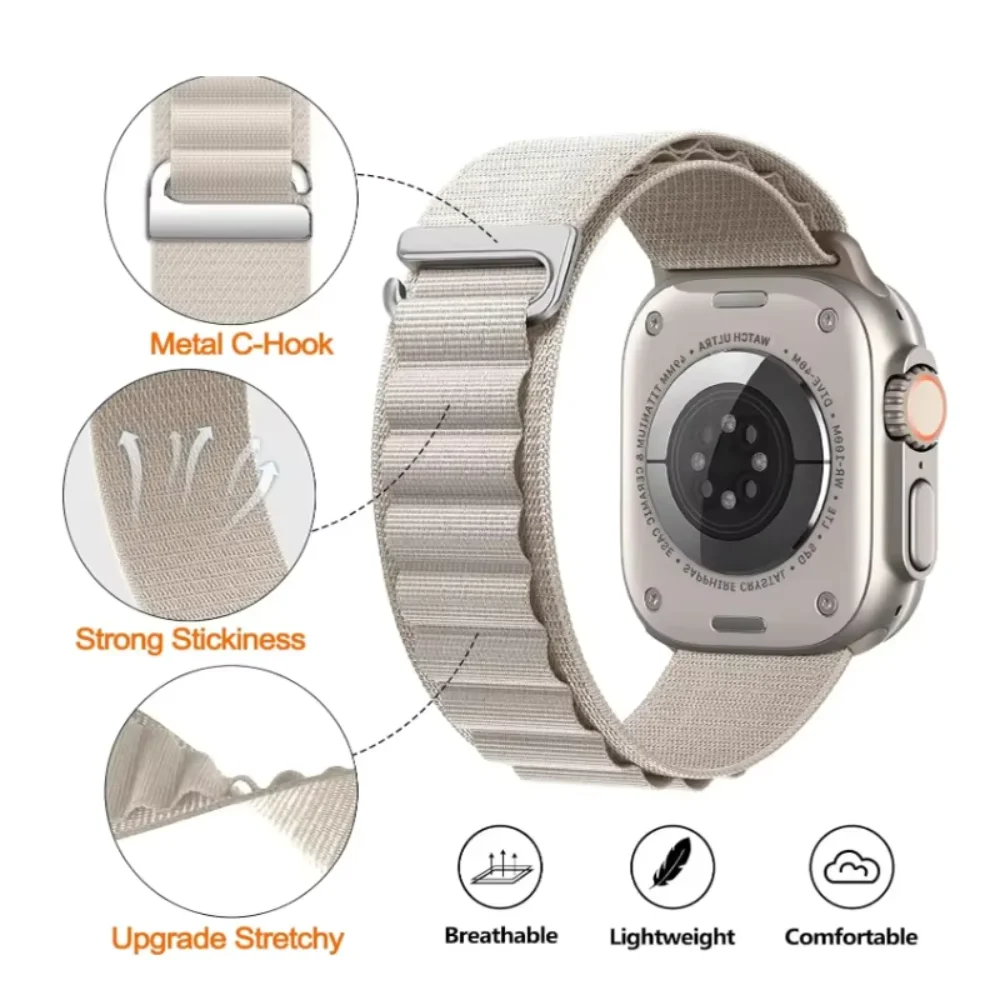 Premium Alpine Loop Nylon Strap for Apple Watch - Adjustable and Durable Band Bracelet