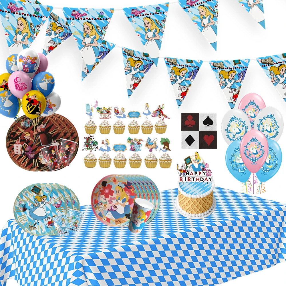 Alice nel paese delle meraviglie Cupcake Topper compleanno Alice tema  piatto tazze banner tovaglia decorazione torta Baby Shower  Party|Decorazioni fai da te per party| - AliExpress