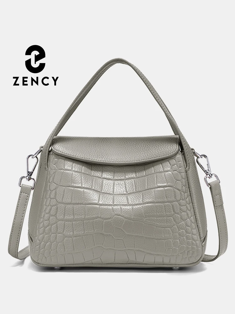 Zency 2025 Damenhandtasche aus Echtleder, Designer-Schultertasche, Umhängetasche, Geräumige Klapptasche, Modische Graue Steinmuster-Handtasche