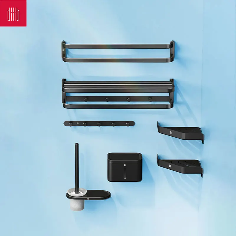 

Diiib No Drill Aluminum Alloy Bathroom Accessories Black Bath Hardware Set Towel Bar Rack Toilet Brush Holder Paper Box Hook