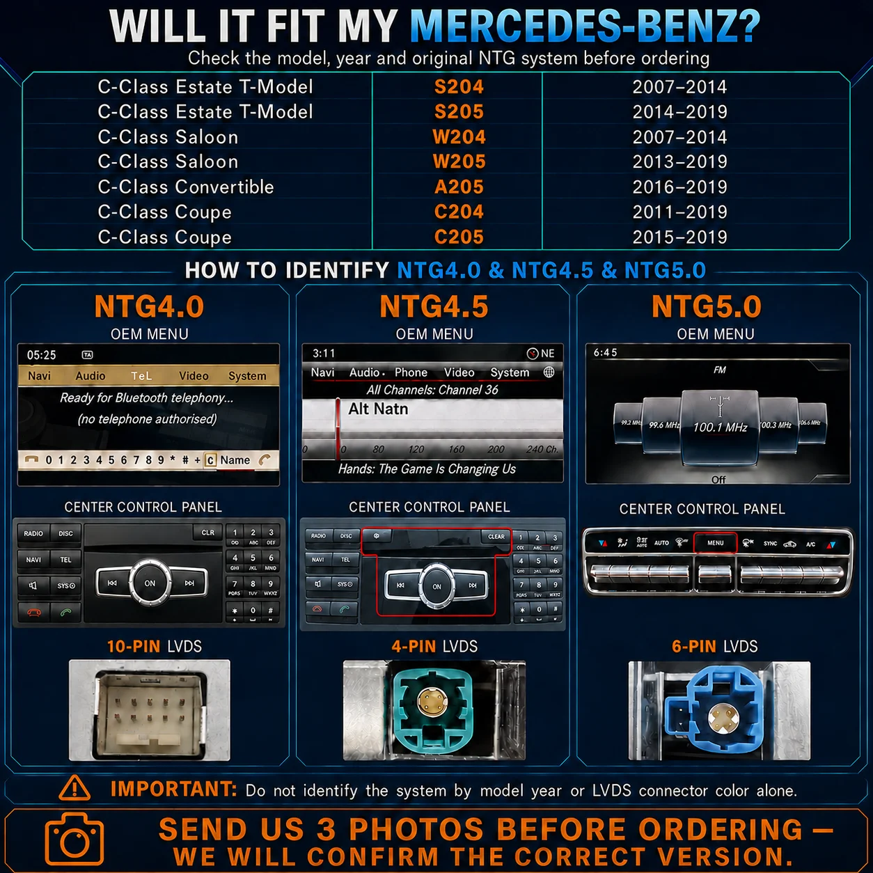 AUTOTOP Pantalla Táctil Multimedia para Automóvil de 10.25/12.3 Pulgadas para Mercedes-Benz Clase C W204 C204 S204 W205 A205 C205 S205 2007-2019 NTG4.0 NTG4.5 NTG5.0, CarPlay Inalámbrico, Android Auto, Estéreo para Automóvil Ultrafino de 12.3 Pulgadas con Bisel Ultraestrecho, Control OEM con Perilla y Volante 3
