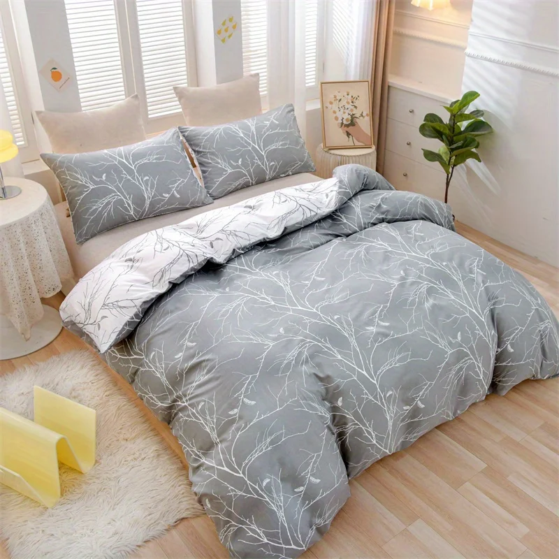 3PCS Branch printing Gray and White Botanical Geometric Printing Bedding (1 duvet cover + 2 PILLOWCASES) NO pillow core 3PCS Branch printing Gray and White Botanical Geometric Printing Bedding (1 duvet cover + 2 PILLOWCASES) NO pillow core