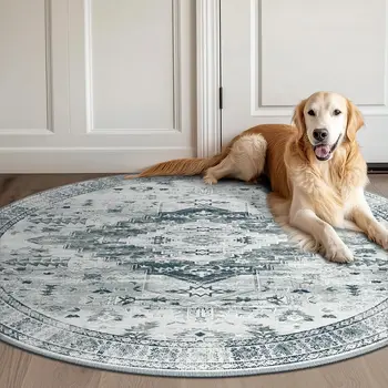Washable No-Pile Vintage Boho Area Rug 1