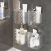 Clear Bathroom Wall Mounted Storage Box Plastic Wall Mount Organizer Storage Box Container Bin Bathroom Phone Holder Basket 1