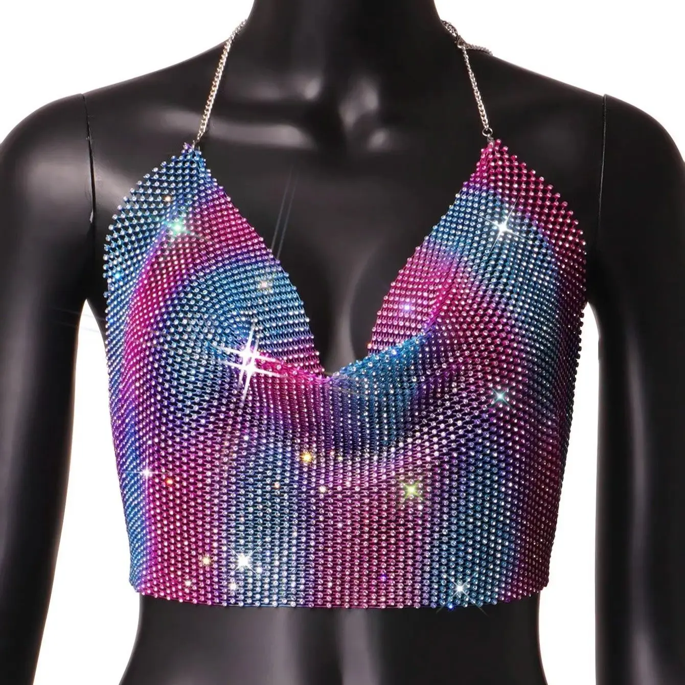 

Women's Mesh Studded Rhinestone Sparkle Chest Wrap Body Chain Party Sexy Girls Beach Top Sun Protection Gift
