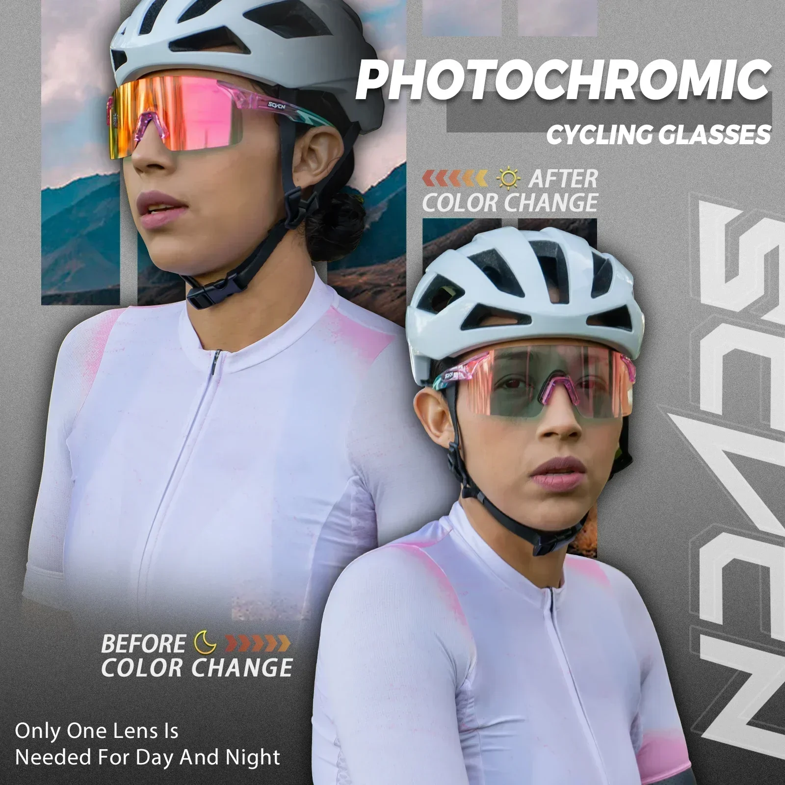 Scvcn Photochromic Cycling Glasses Sunglasses for Man Outdoor Sports Bike Glasses  MTB Fishing Hiking Eyewear Bicycle Goggles