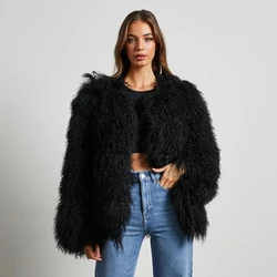 Real Sheepskin Coats For Women Mongolian Lamb Fur Jacket Black Short Sheep Fur Coat Natural Fur Jacket