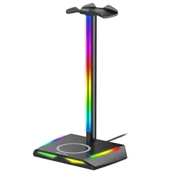 RGB Headset Stand with Wireless Charging and Non-Slip Base (Z12 Black)