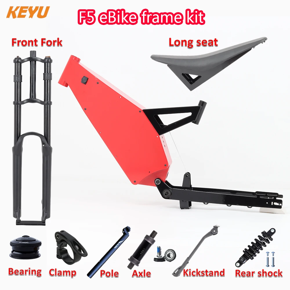Diy eBike Frame F5 kit + long motorcycle seat + Front fork kit set for enduro ebike stealth bomber electric bike parts