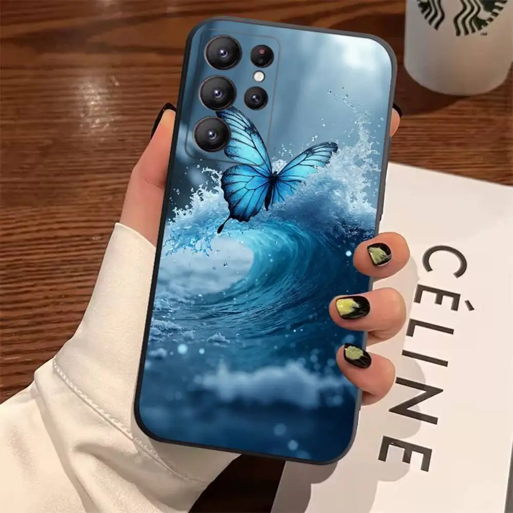 Blue Butterfly Ocean Waves TPU Soft Phone Case Cover