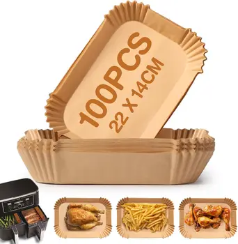 Air Fryer Paper for Dual Zone,100pz 22x14 cm,Disposable Non-stick Paper Air Fryer for Cecotec/Masterpro/Ninja AF300EU/AF400EU