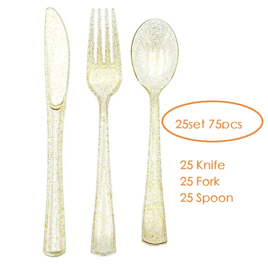 White Baroque Disposable Plastic Cutlery Set - 20 Spoons, 20 Forks and 20  Knives