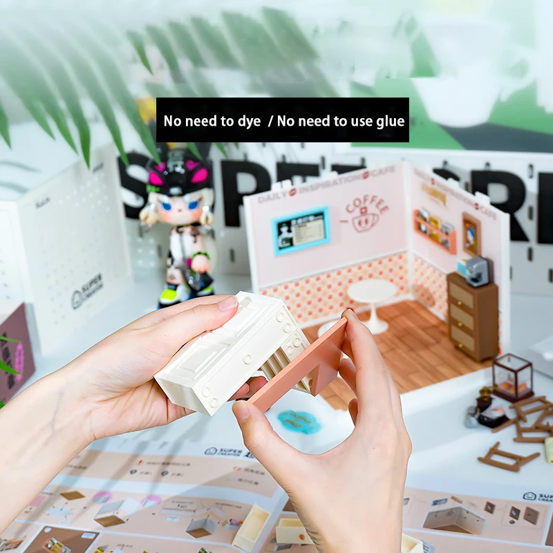 3D Puzzle Miniature House Coffee Shop Bookstore Convenience Store Assembly Toys with Lights Collection Decoration Christmas Gift 4