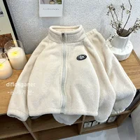 Kids Double Sided Fleece Sets Autumn Winter Boys Girls Thick Warm Suits Teen Wool Velvet Coats+Pants 2Pcs Children Clothing