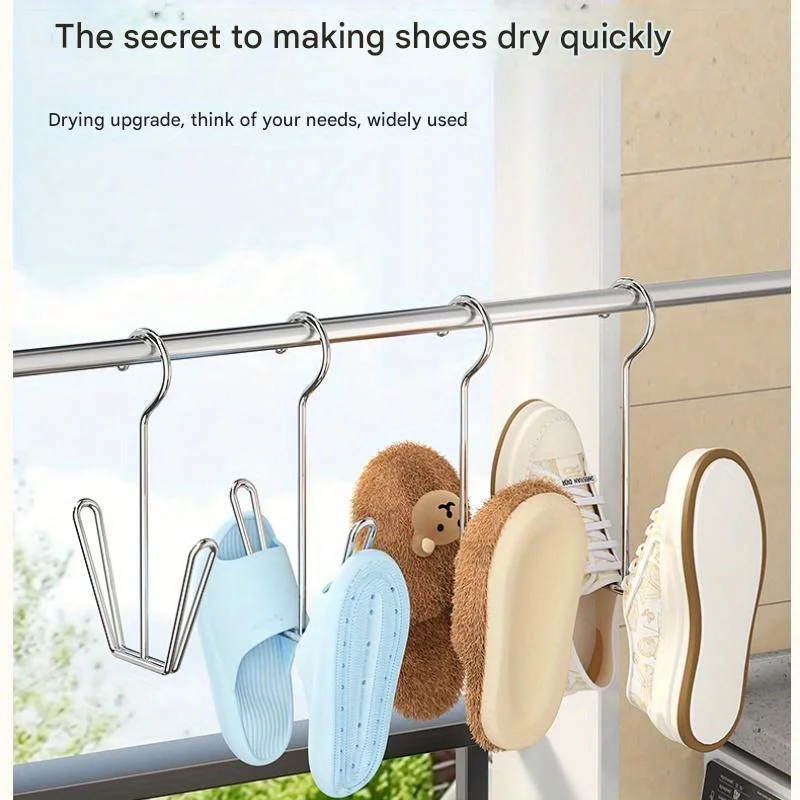 3pcs Stainless Steel U-Shaped Shoe Drying Rack – Windproof, Quick-Dry, Space-Saving Wall-Mounted Hooks for Outdoor & Indoor Use