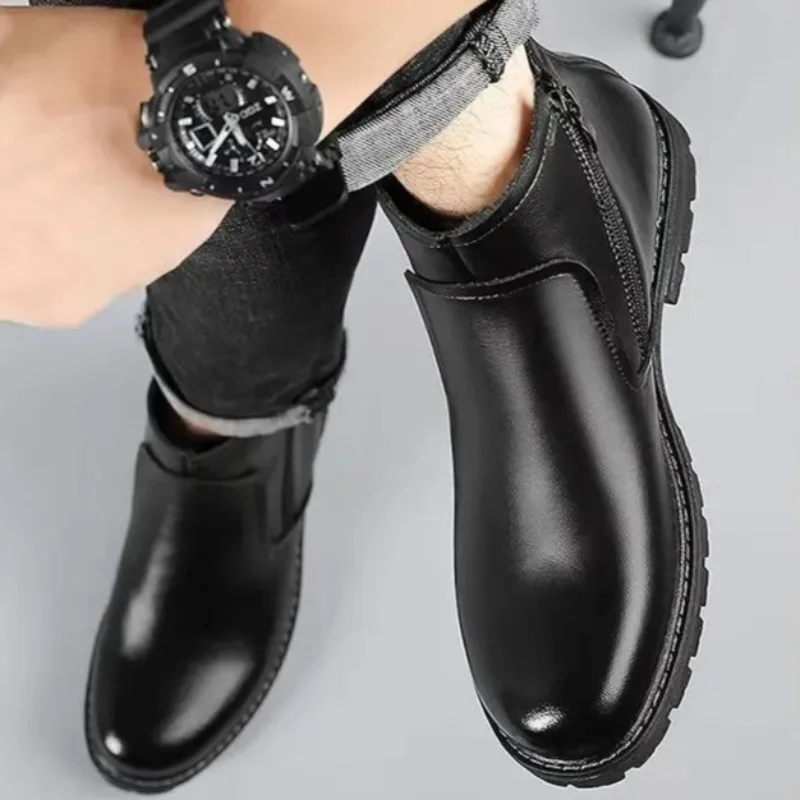 Mens Boots High Quality High Top Leather Boot Classic Business Casual Dress Boot Side Zipper Men Ankle Boots British Short Boots - 3