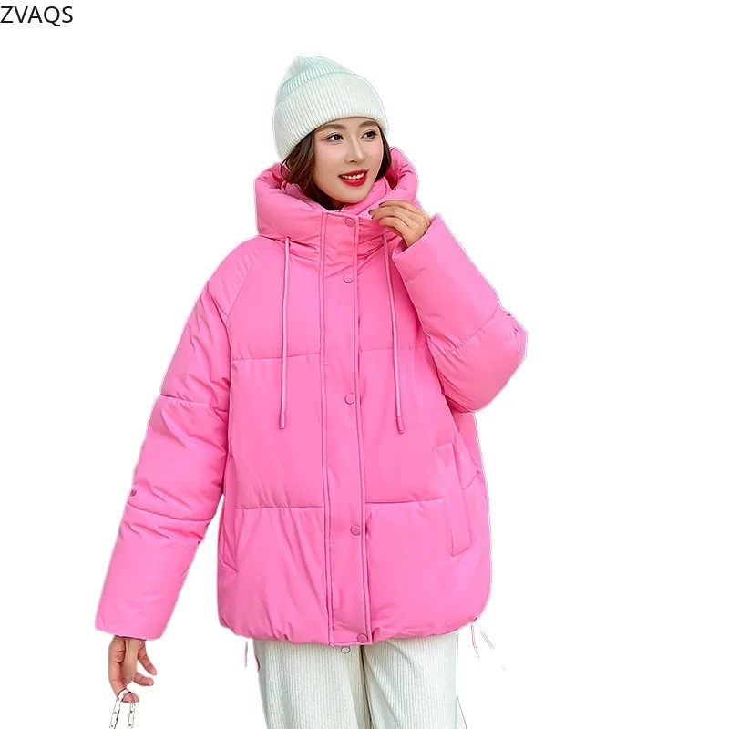 ZVAQS-Veste d'Hiver Rose pour Femme, Manteau Rembourré de Style Coréen, à la Mode, avec Capuche Combinée, Nouvelle Collection 2024