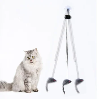 Giocattolo teaser per gatti, topi o conigli simulati, ventosa o struttura in metallo e corda a molla, emozionanti avventure di giocattoli, giocattolo per gatti