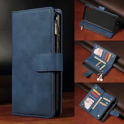 Luxury Leather Magnetic Flip Wallet with Card Stand Cover for Nokia 7 Plus (Blue)